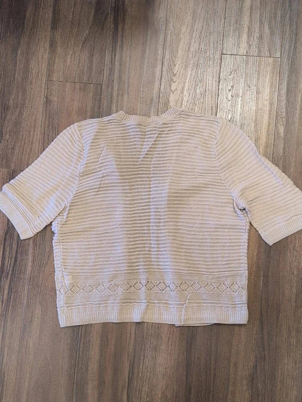 Apt. 9 Tan Short-Sleeve Open-Front Knit Cropped Cardigan Lace Trim